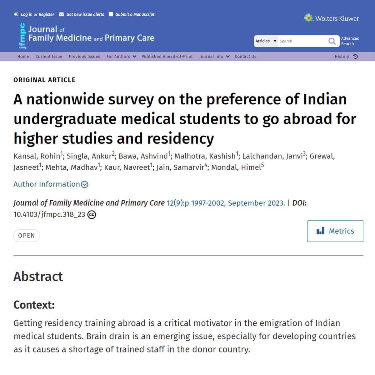 Madhav Mehta (@drmadhavmehta) on Twitter photo Happy to share our latest publication in the Journal of Family Medicine and Primary Care.
dx.doi.org/10.4103/jfmpc.…
<a href="/doctorbawaa/">Dr Ashvind Bawa</a> <a href="/RohinKansal/">Rohin Kansal</a> <a href="/DrJanviL/">Dr Janvi Lalchandani</a> Happy to share our latest publication in the Journal of Family Medicine and Primary Care.
dx.doi.org/10.4103/jfmpc.…
<a href="/doctorbawaa/">Dr Ashvind Bawa</a> <a href="/RohinKansal/">Rohin Kansal</a> <a href="/DrJanviL/">Dr Janvi Lalchandani</a>