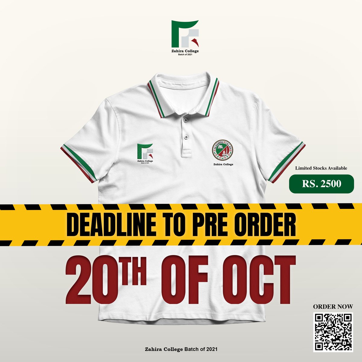zccbatch2021's tweet photo. Hurry!
Time is running out &amp; Pre-orders are selling out rapidly! Secure your Official Zahira Batch T-Shirt right now before 20th of October. 

No Extensions! Don't Miss Out, Act Fast before it's gone  🕒

#B21Tee #LimitedStock #WitnessExcellence https://t.co/AFj3wOBfQm