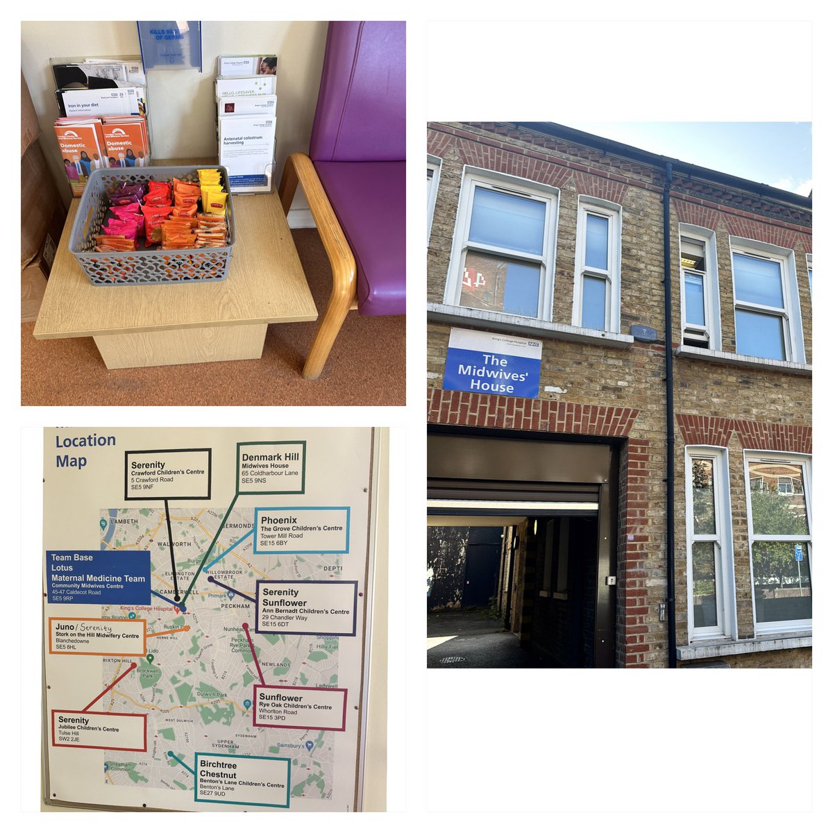 Visit to the community midwifery team <a href="/KingsCollegeNHS/">King's College NHS</a> on the DH site. Midwifery Clinics running and community teams conversation about working across the area. The biscuits are for women to help themselves to in case they have missed a meal or are faint. #TeamKings