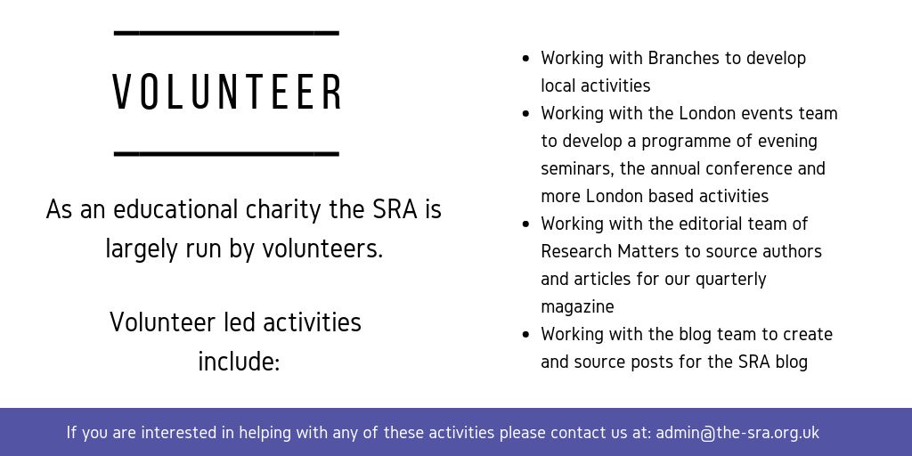 If you're interested in volunteering with the SRA please contact us!
#research #socialresearch