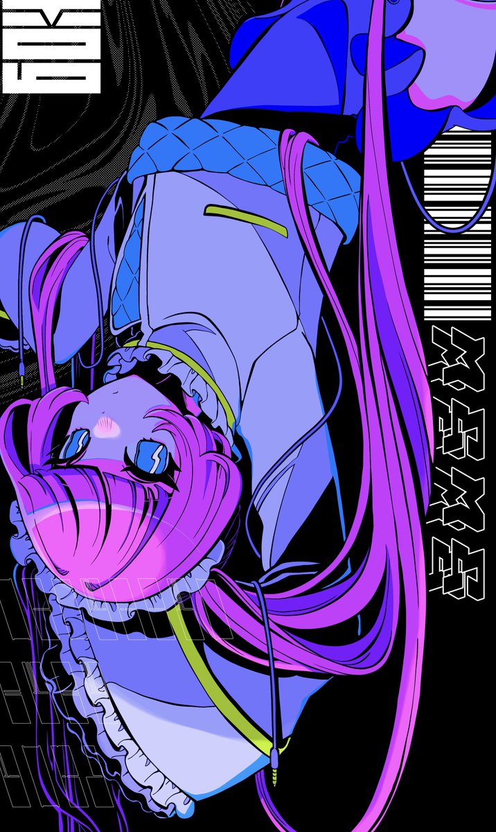 1girl solo blue eyes pink hair long hair twintails upside-down  illustration images