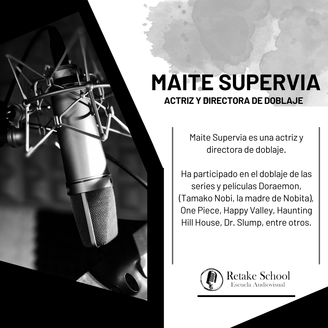 RetakeSchool's tweet photo. Hoy os presentamos a uno de los miembros del profesorado de Retake School, Maite Supervia, actriz y directora de doblaje en activo. 🎤   
Durante estos años, trabajó mano a mano con grandes actores. Además, muchos actores y actrices en activo se han formado con ella.  
#doblaje https://t.co/jBDjF3xVY5
