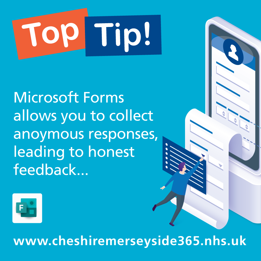 CM_365's tweet photo. Top tip! 

Collect open and honest feedback by creating an anonymous survey in #MicrosoftForms.
Get started with Forms by visiting the  #Microsoft365KnowledgeHub at https://t.co/rGOTMQe2OR https://t.co/minka9CgDv