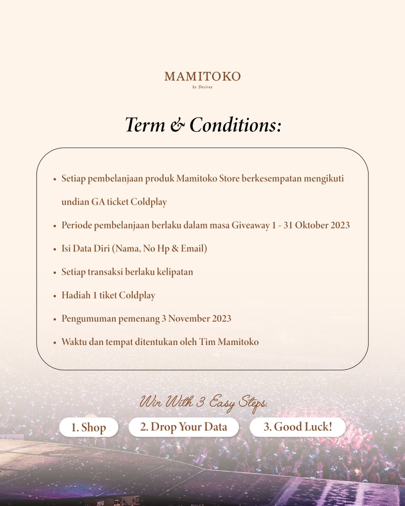 PondokIndahMall's tweet photo. GIVEAWAY ALERT!! #Mamitoko_store
Get a chance to win COLDPLAY in Jakarta Ticket for 1 Lucky Winner 🥳

Win with 3 Easy Steps!
1. Shop
2. Drop Your Data
3. Good Luck!

#wholecake #slicecake #Gelato #dessert #cakeinjar #cakes #sweetlovers #cake #mamitoko https://t.co/F4mJcDzSsD