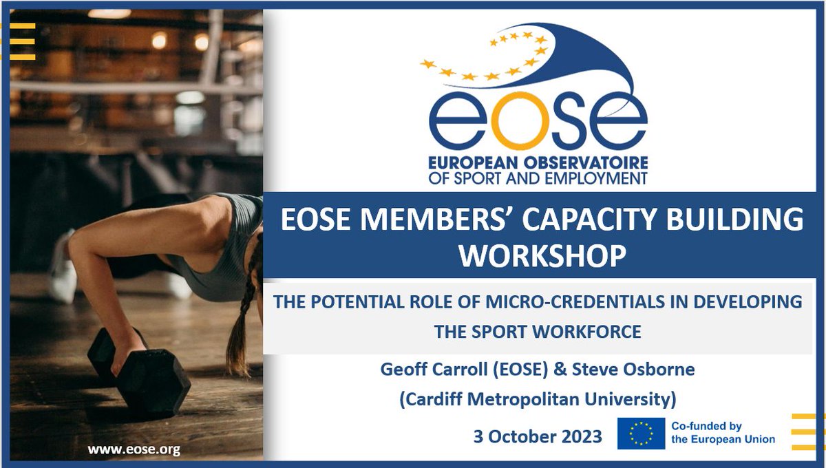 Today EOSE ran a capacity building workshop exclusive for EOSE members on the hot topic of micro-credentials, thanks to Steve Osborne (@i_manage_sport) from EOSE member @cardiffmet @CardiffMetSM who are doing great work in this field for support to facilitate the session.