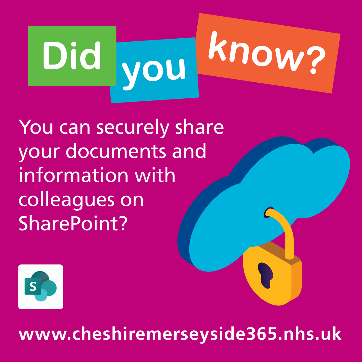 CM_365's tweet photo. Did you know you can securely share your documents and information with colleagues on SharePoint?

Find out how by visiting the #Microsoft365KnowledgeHub at https://t.co/rGOTMQduZj https://t.co/8H9WLtWyUJ