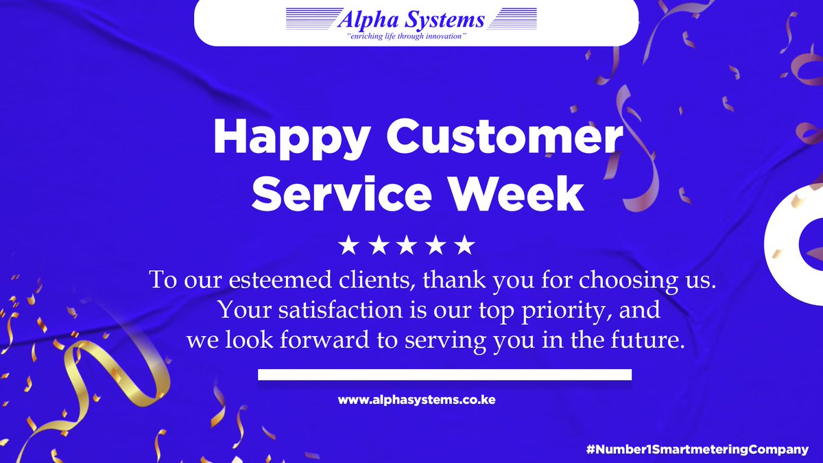 AlphaSystemsLtd's tweet image. Happy Customer Service Week!
At Alpha Systems, we're excited to celebrate Customer Service Week and thank you for your trust and loyalty.
#customerserviceweek 🤸‍♀️
#RIPClinton #TirriesTuesday #OleSapit #Akothe #MultimediaUniversity #TimWanyonyi #amerix