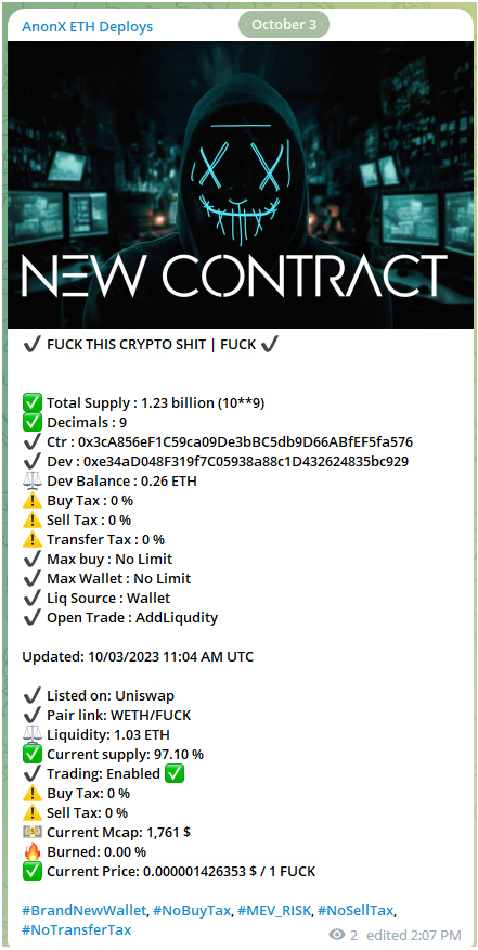 anonx_erc's tweet photo. 🎭 Our channel is live and active! Join us for the latest updates 🎭

🎭 Discover the latest ERC20 tokens deployed in real-time. 
Join our channel to stay updated! 🔹

🎭 https://t.co/m8R3Ia4d4B

#erc #eth #ethereum #erc20 $anonx https://t.co/1pduGBcZzH