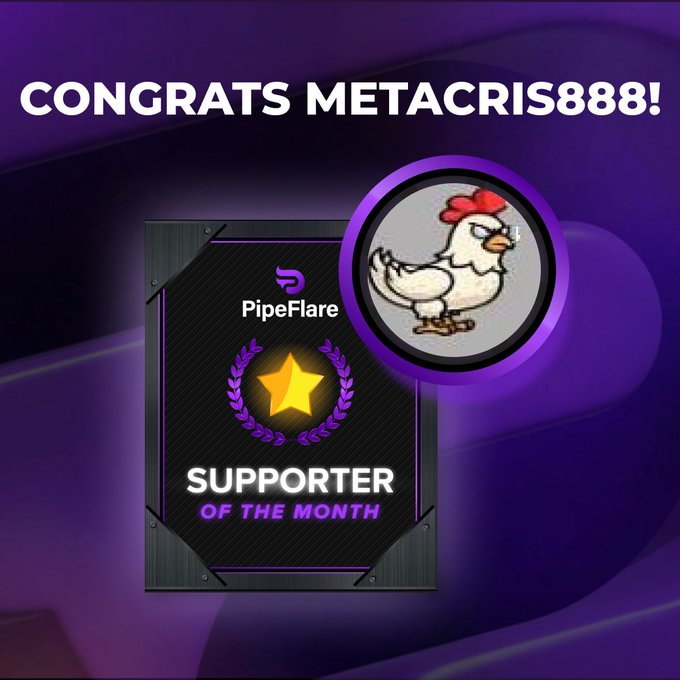 metacris888's tweet image. Supporter of the month NFT gives you an additional  1.5x to all faucet claims! I was already having fun on Pipeflare Discord gaining tips on maximising claims on faucets, staking and getting items on Pyro&apos;s Mining Rush. Thank you, PipeFlare! pipeflare.io/r/h2ew