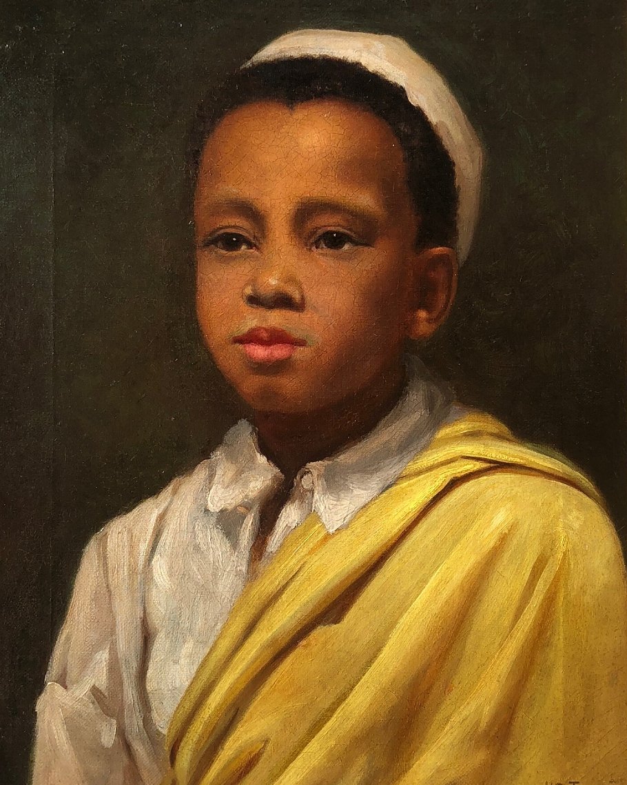FashioningSelf's tweet image. This portrait depicts a young Samuel Coleridge-Taylor, who was born in London in 1875 to a white British mother and a Krio father from Sierra Leone. At age seven, he sat for several painters at the Croydon Art Club. Here he is depicted wearing a cap and tunic, although it's worth