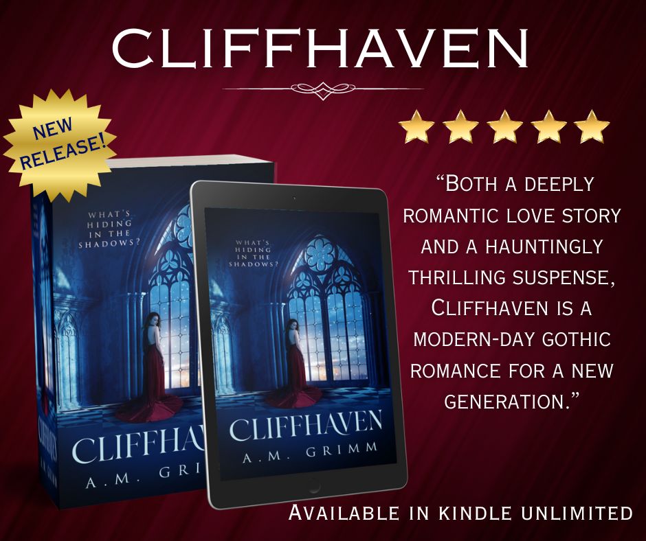 AMGrimmbooks's tweet photo. I can’t believe I’m saying this, but my debut novel is now available! I’m not crying, you’re crying! My love for gothic romance is on every page of this book. 
#DebutNovel #BookRelease #BookLover #Romancelandia #RomanticSuspense #GothicRomance #RomanceBooks #Cliffhaven https://t.co/HlMJKRpOkg
