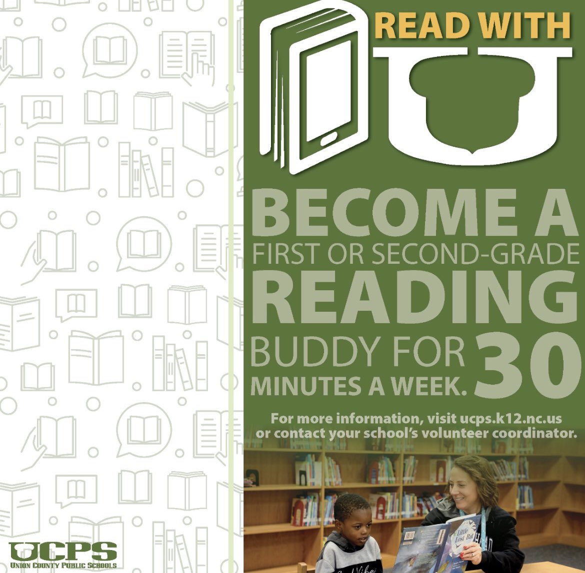 AGHoulihan's tweet photo. Whatβs one of the best investments you can make? Sign up as a volunteer with @UCPSNC and become a #ReadWithU Reading Buddy! 30 minutes per week, every week! For more information β
out: https://t.co/pHOUPP9Oo1 #TeamUCPS #Literacy4U https://t.co/BAXiWMO6F7
