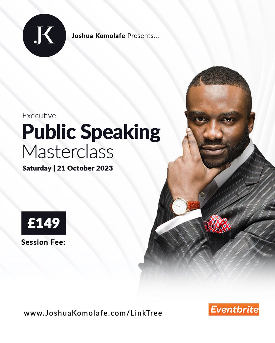 Joshua_Komolafe's tweet image. Join me for the ultimate Executive Public Speaking Masterclass, where you'll learn to captivate any audience like a pro.

Prepare to be immersed into an atmosphere of learning, interaction and fun!

joshuakomolafe.com/linktree 

#PublicSpeaking #ExecutiveMasterclass