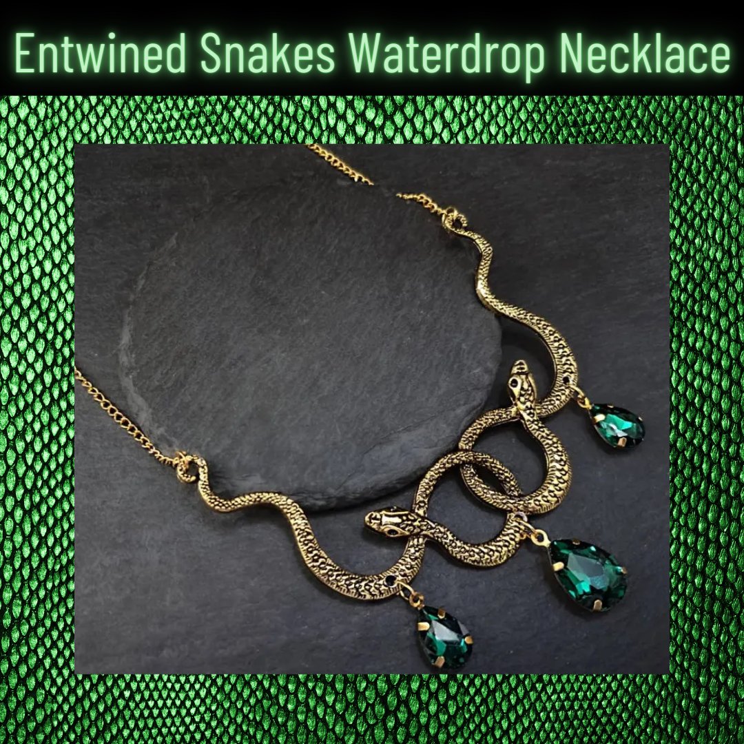 Perfect for Halloween. Shop Our Entwined Snakes Waterdrop Necklace Today at Floral Fawna. Available in gold and silver. 
#snake #reptile #necklace #jewellery #statement #choker #halloween #gold #silver #gpthic #emo #punk #bibnecklace #snakes #medusa #accessories #sale #jewelry