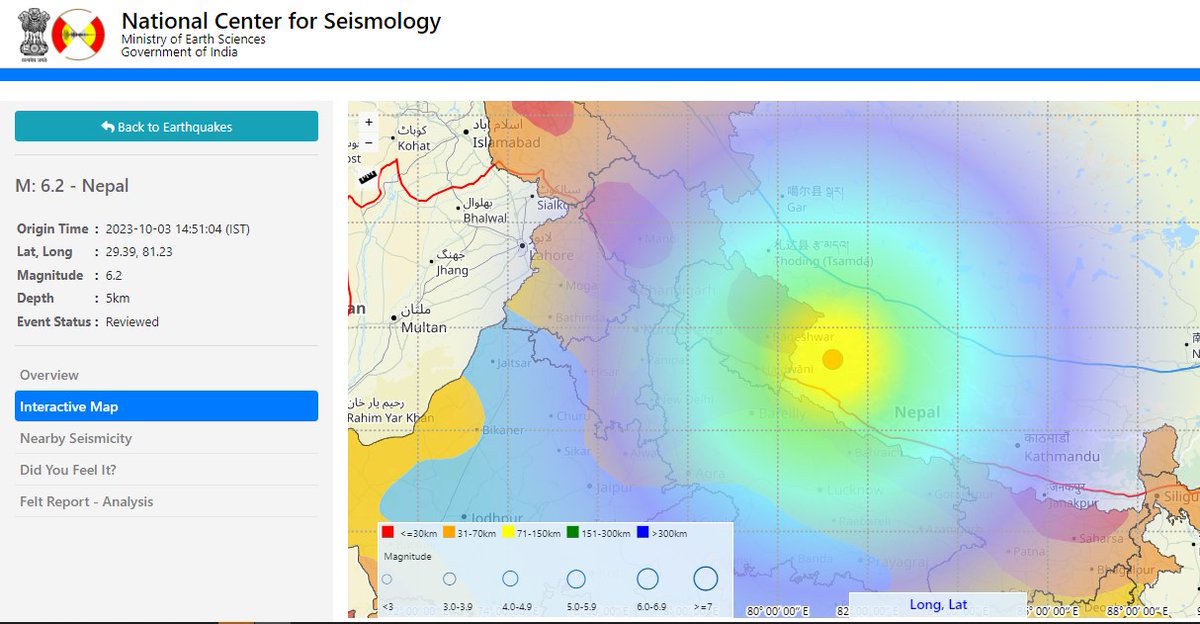 Strong mag. 5.7 earthquake - 39 km northeast of Dipayal, Doti, Sudurpashchim Pradesh, Nepal 1. Affected area 2. Primary And secondary waves, 3.Felt Report #earthquake #Earthquakeindia #nepal