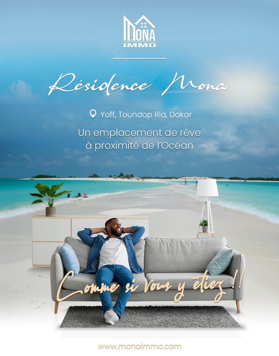 Découvrez la Résidence Mona, nichée à une distance de 100m de l'océan offrant ainsi une vue panoramique imprenable. La Résidence Mona transcende le simple statut de logement pour devenir un véritable art de vivre.
+221 77 485 32 32
monaimmo.com