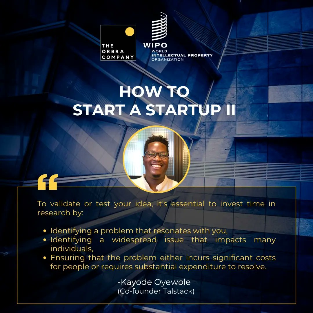 Theorbracompany's tweet image. Here&apos;s another insightful session with @oyewolekay on &quot;How to start a startup 2&quot;

Grateful for the expertise shared and new perspectives gained.

#orbracompany #orbrainstitute #worldintellectualpropertyorganization #wipo2023 #intellectualproperty #innovation
