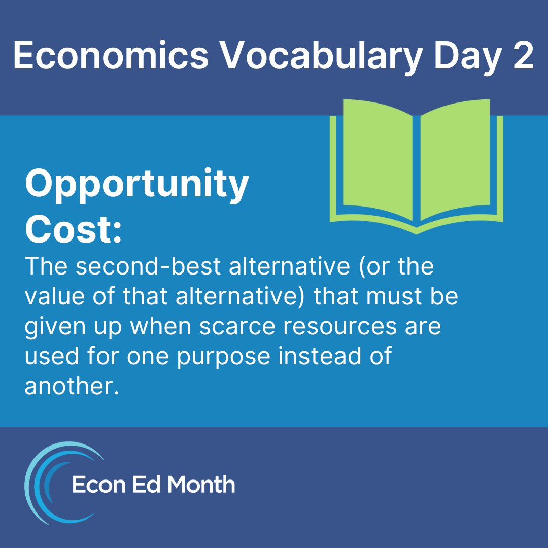 Day 2 of #22DaysofEcon highlights Opportunity Cost! How do you teach your students about #OpportunityCost? #EconEdMonth