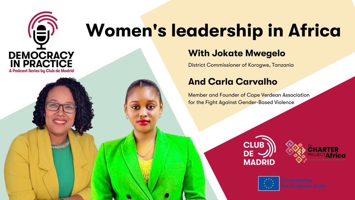 ClubdeMadrid's tweet photo. 📻 A new episode of our podcast is out! @jokateM and @carlacarvalhocv discuss women's leadership and their role in politics on a continent like Africa  

Listen to the last episode of 'Democracy in practice' here: https://t.co/IbnypWX75y https://t.co/bgmYvWa42L
