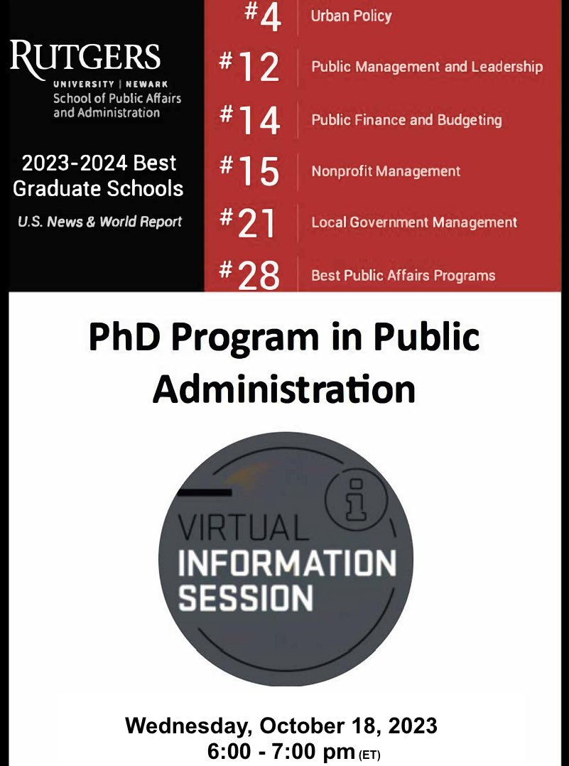 Lindsey M. McDougle (@lindseymcdougle) on Twitter photo Are you considering pursuing a #PhD in Public Administration and embarking on a transformative academic journey?
Register for <a href="/RutgersSPAA/">Rutgers SPAA</a>'s virtual PhD Info Webinar--designed to provide you w/valuable insights on applying to the program: rutgers.zoom.us/webinar/regist…
#AcdemicTwitter Are you considering pursuing a #PhD in Public Administration and embarking on a transformative academic journey?
Register for <a href="/RutgersSPAA/">Rutgers SPAA</a>'s virtual PhD Info Webinar--designed to provide you w/valuable insights on applying to the program: rutgers.zoom.us/webinar/regist…
#AcdemicTwitter