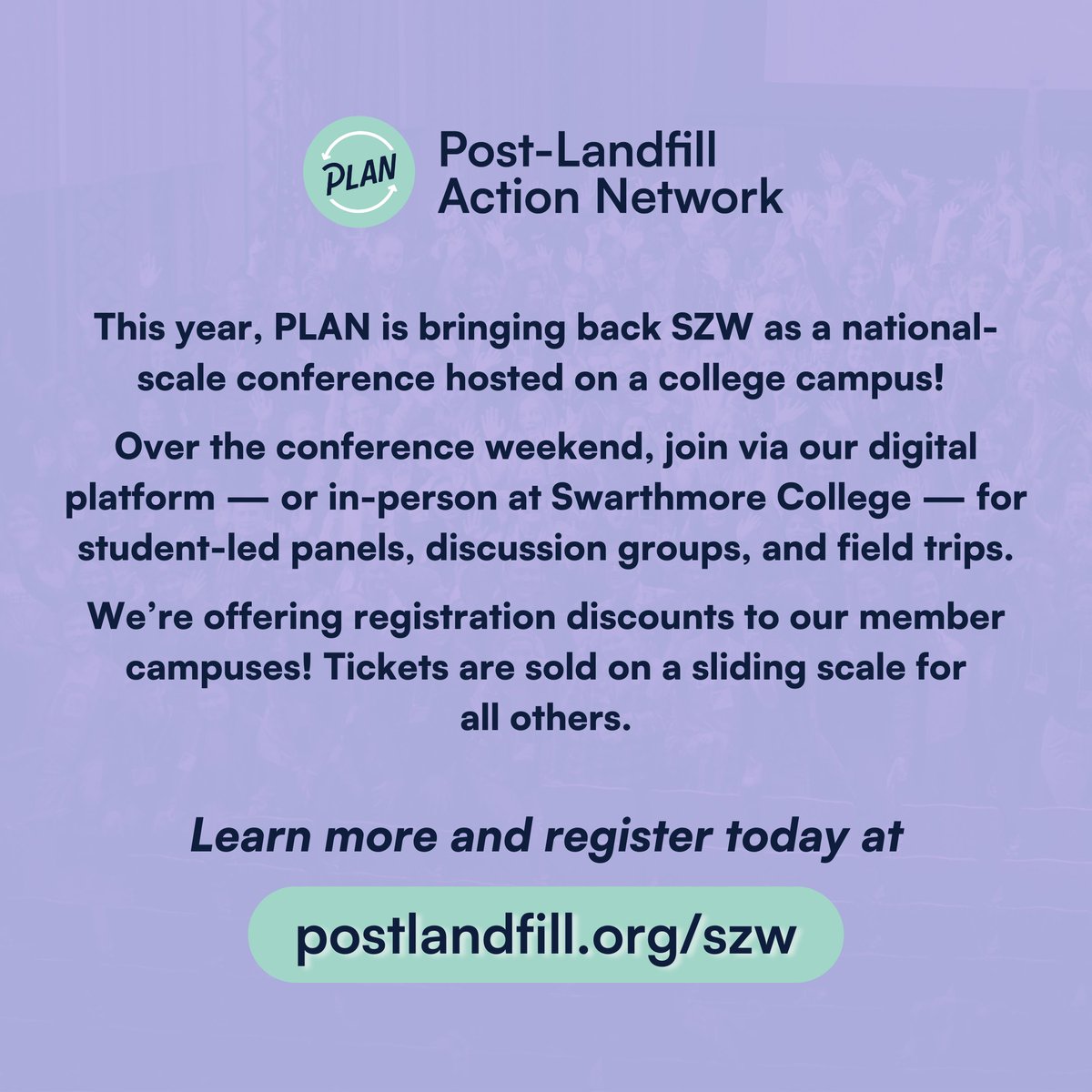 The Students for Zero Waste Conference taking place in a hybrid format November 10-12! Join @postlandfill for panels, workshops, and field trips with students and organizers across the country. #SZW23