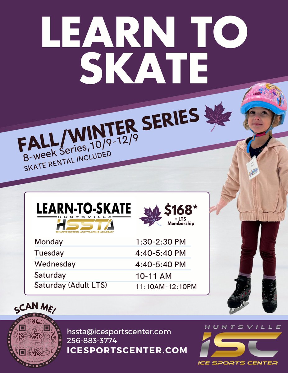 Fall/Winter Series for Learn to Skate is now enrolling. Register now to reserve your spot. Space is limited and will fill up quickly.  Classes begin the week of October 9th. The Fall/Winter Series is an 8 week series.

Register at icesportscenter.com >Skating School