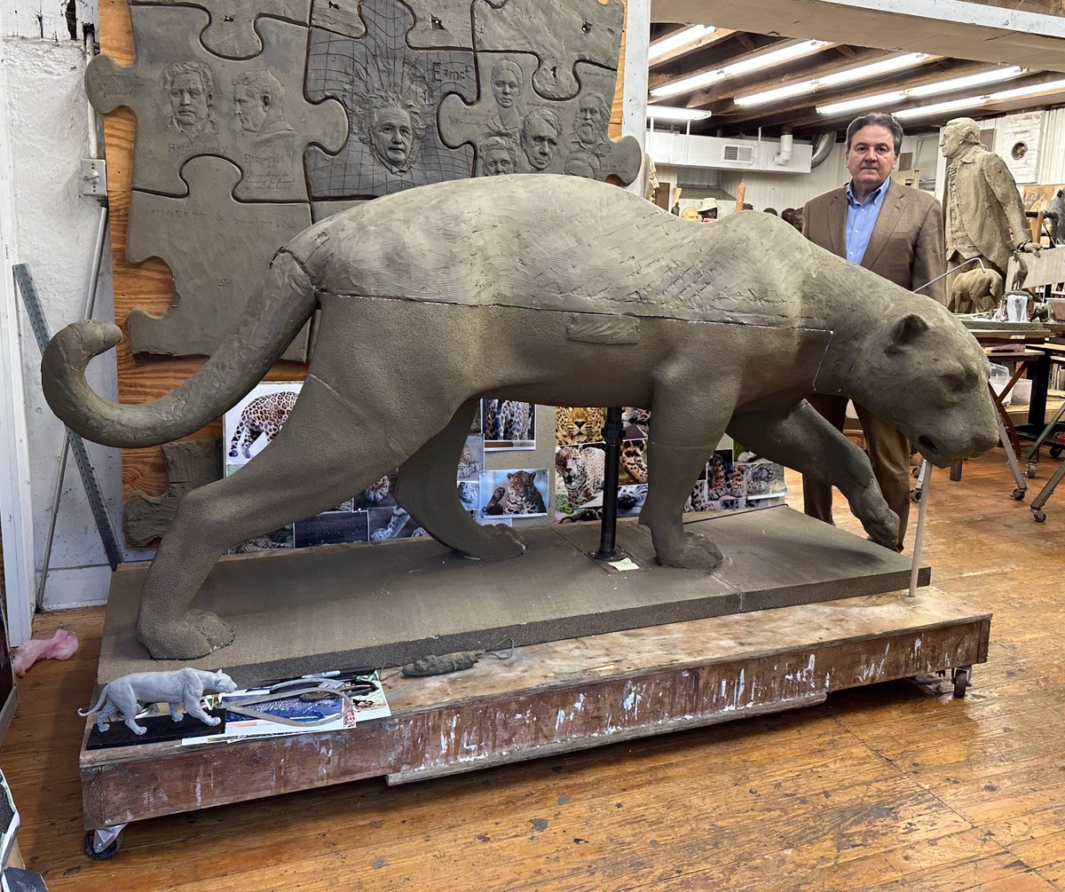 ZenosFrudakis's tweet photo. Works in process at Frudakis Studio: Zenos Frudakis in the midst of his sculptures that will be installed at the Elmwood Zoo in Norristown, Pennsylvania. The wildlife sculptures will be part of a zoo fountain designed by Zenos Frudakis. #sculpture #Elmwoodzoo #ZenosFrudakis https://t.co/HiqxwBTgOX