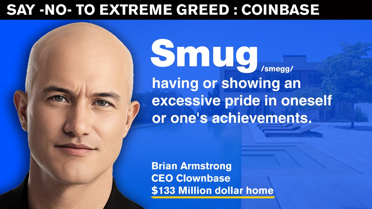 <a href="/coinbase/">Coinbase 🛡️</a> SAY NO TO EXTREME GREED - CEO of <a href="/coinbase/">Coinbase 🛡️</a> has a $133 MILLION DOLLAR HOME!!! That's absolutely ridiculous! LOL! <a href="/brian_armstrong/">Brian Armstrong</a>