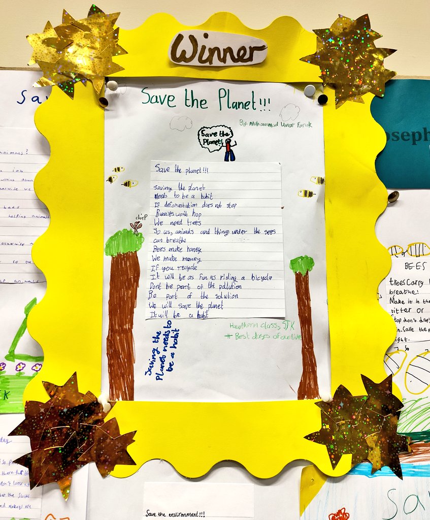 KeighleyLibrary's tweet image. The Winner of the &apos;Save our Planet&apos; Competition is Muhammad Umar Foruk from Hawthorn Class St. Joseph&apos;s Catholic Primary School.
#GreenLibrariesWeek #BestDaysOfOurLives 
Come and see it on display along with the rest of entries from @stjosephskly