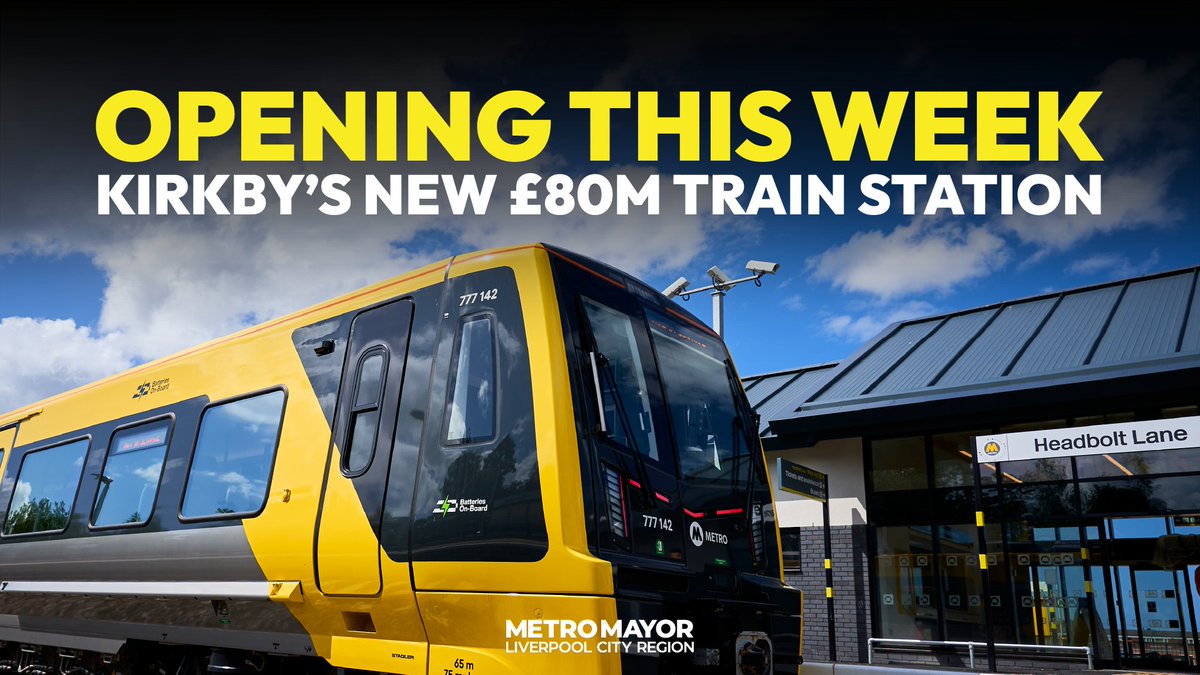 🚆 NEXT STOP: HEADBOLT LANE 🚆 📅 Kirkby’s new £80m station will officially open its doors this Thursday 5 October. 🔋 The station will be served by the region’s new publicly owned battery powered trains - the first of their kind in the country.