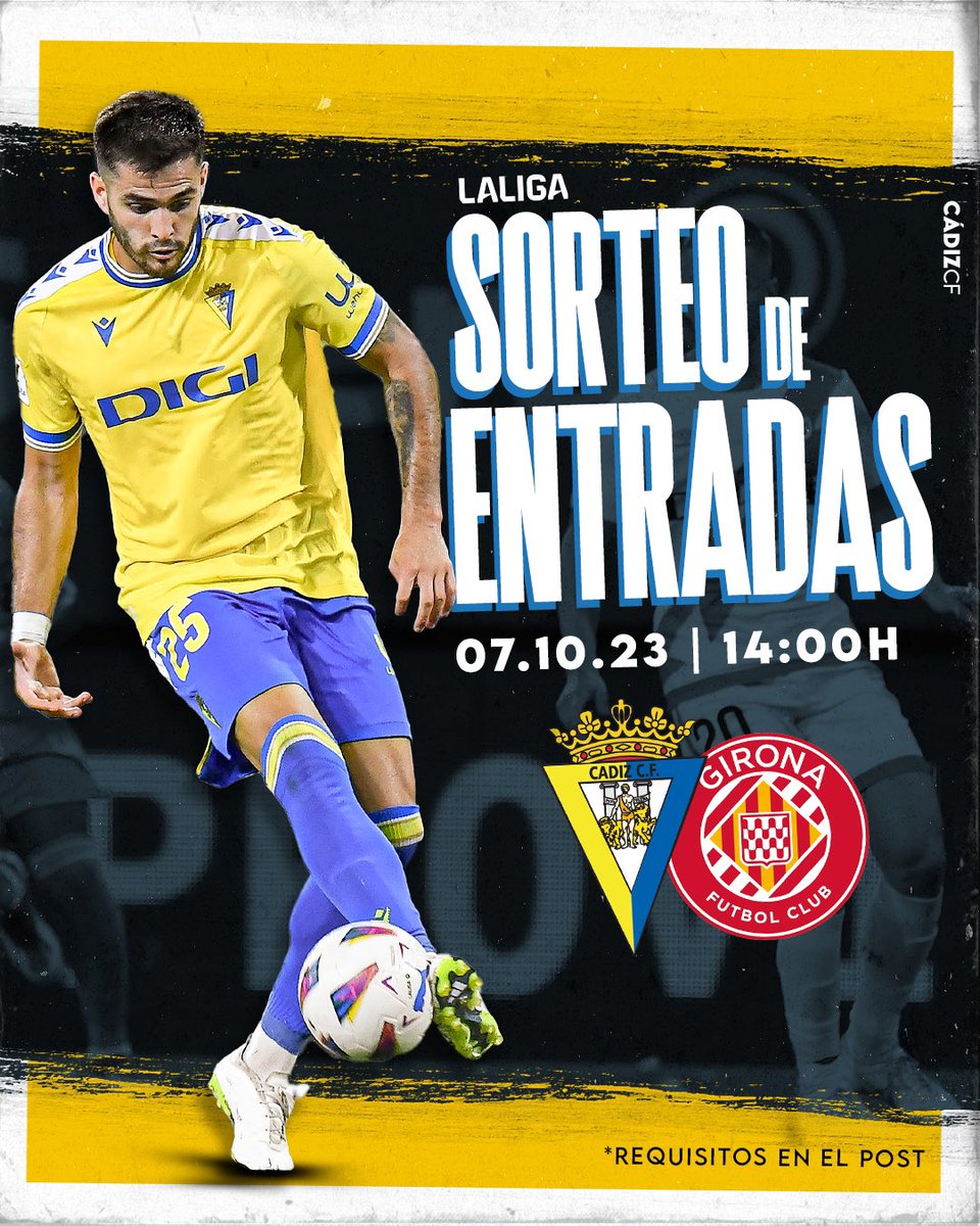Cádiz Club de Fútbol (@cadiz_cf) on Twitter photo 💛💙 ¿Quieres ganar dos entradas para el #CádizGirona de este sábado?
1️⃣ Da RT y MG a este tuit
2️⃣ Síguenos: <a href="/Cadiz_CF/">Cádiz Club de Fútbol</a>
3️⃣ Menciona a la persona que quieres que te acompañe
¡Suerte! 🤞 💛💙 ¿Quieres ganar dos entradas para el #CádizGirona de este sábado?
1️⃣ Da RT y MG a este tuit
2️⃣ Síguenos: <a href="/Cadiz_CF/">Cádiz Club de Fútbol</a>
3️⃣ Menciona a la persona que quieres que te acompañe
¡Suerte! 🤞