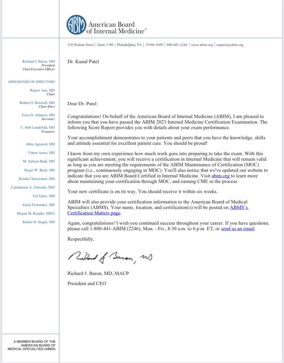 Happy to share that I am officially board-certified in Internal Medicine by @ABIMcert ! ✅ Thank you @SPUHIMresidents for the outstanding clinical training and education. #BoardCertified #ABIM #CardioTwitter