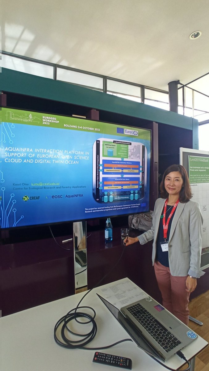 Today our researches were at the EuroGEO Workshop in Bolzano #EGW2023: Ivette Serral & @joanma747 talked about the @ad4gd_project, @a_brobia showcased the G-reqs, & Kaori Otsu presented the @AquainfraEU project. Congratulations 🎉👏