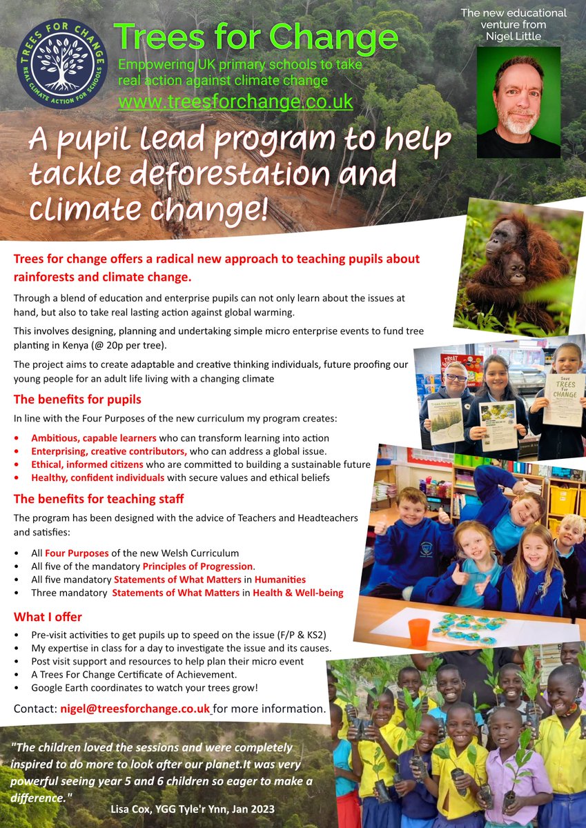 The aim of TfC is to help future proof our young people-preparing them for an adult life living with climate change. 
I'm based in Wales but can work nationwide/globally. Why not get your childs school involved and become part of a movement for positive change! Please retweet!