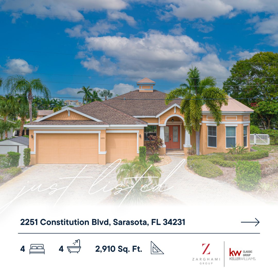 ZarghamiGroup's tweet photo. 🏡 #JustListed:   Canal-front 4-Bedroom, 4-Bathroom Pool  Home with Private Dock &amp; Boat Lift nestled in vibrant South Sarasota!

📍 2251 Constitution Blvd, Sarasota, FL 34231 https://t.co/9VxSPv4zXh
