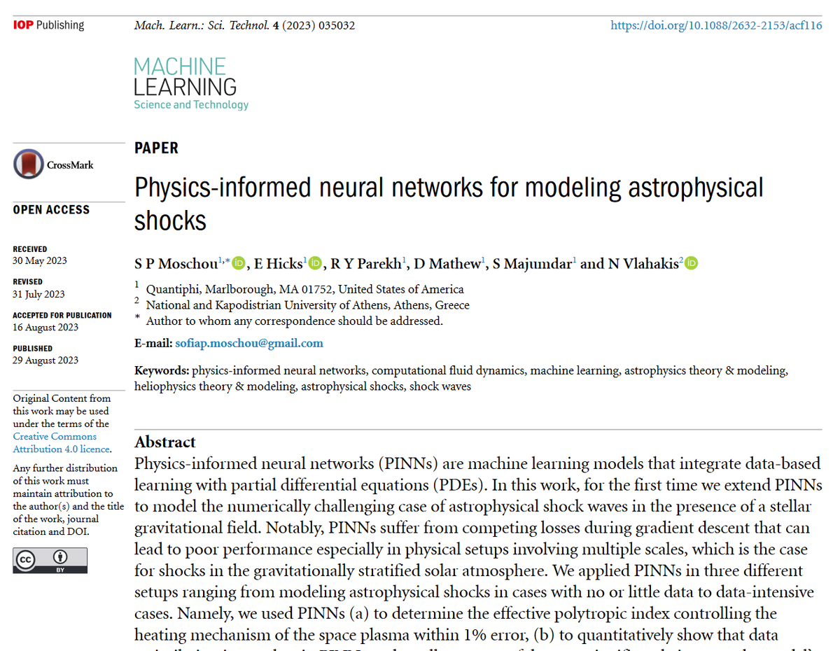 MLSTjournal's tweet image. '#Physics-informed #neuralnetworks for modeling astrophysical #shocks' by @SofiaMoschou Nektarios Vlahakis et al @Quantiphi @uoaofficial @CenterForAstro hits 1000 downloads! iopscience.iop.org/article/10.108… #machinelearning #astrophysics #cosmology #spacescience #fluids #dynamics