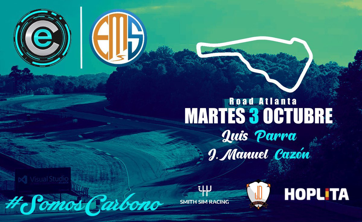 Volvemos a las carreras <a href="/EMS_iRacing/">European Master Series</a> ,  nuestros pilotos que hoy se ponen al volante:

👤 <a href="/SimRacingLuisP/">Luis P.</a> 
👤 <a href="/NRG_Leviathan/">L3viAThaN</a> 
🇺🇸Road Atlanta

Mucha suerte compañeros 🍀

#SomosCarbono 

<a href="/JoinDigitalBCN/">JOIN DIGITAL GAMING</a> @SmithSimRacing <a href="/hoplita/">lino arroyo</a>