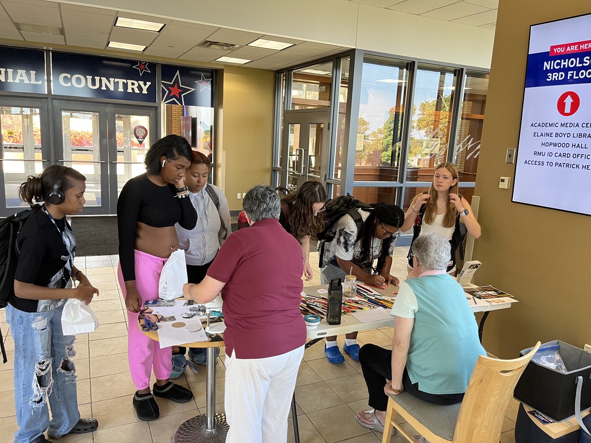 RMUCCM's tweet photo. Free button making returns to campus today. Stop by to make one for you or a friend. We will be outside the Office of Admission. Please join CCM and bring a friend. https://t.co/sDuxN6LvQA