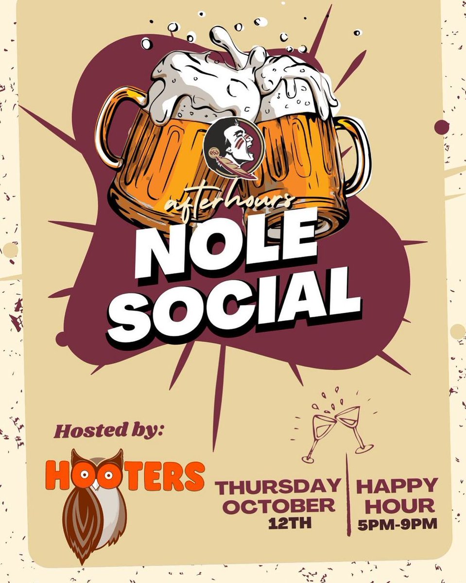 Calling out all alumni‼️ Join me at the NOLE SOCIAL! On Thursday October 12 from 5pm-9pm. We will have music and surprises throughout the night! 💃🏻 <a href="/HootersPanama/">Hooters Panamá</a> 
#fsupanama #nolesnation #fsualumni #republicofpanama 🇵🇦