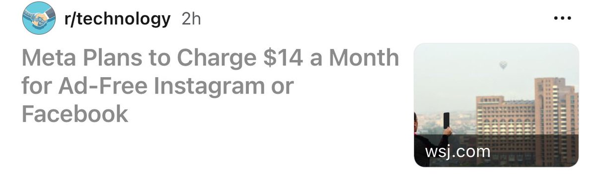 FB blackmail is on

Advertisers (incl. Putin) are ready to pay $14+/mo to brainwash you.

So this is how much you must pay to avoid it.

I wonder, how much FB actually spends per user…  $1 as per MIT 2012 estimate. 13x profit sounds a bit steep.