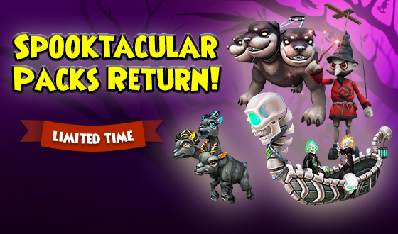 Wizard101's tweet photo. Let your fears flood you. 💀

Halloween packs will be returning to the Crown Shop throughout the month of October, starting with the Cerberus Master Pack and Grim Ferryman Pack! Each gives a chance to get tons of eerie Halloween items. https://t.co/wkKW9IL1nU... #Wizard101 https://t.co/PY2uQwNuPy