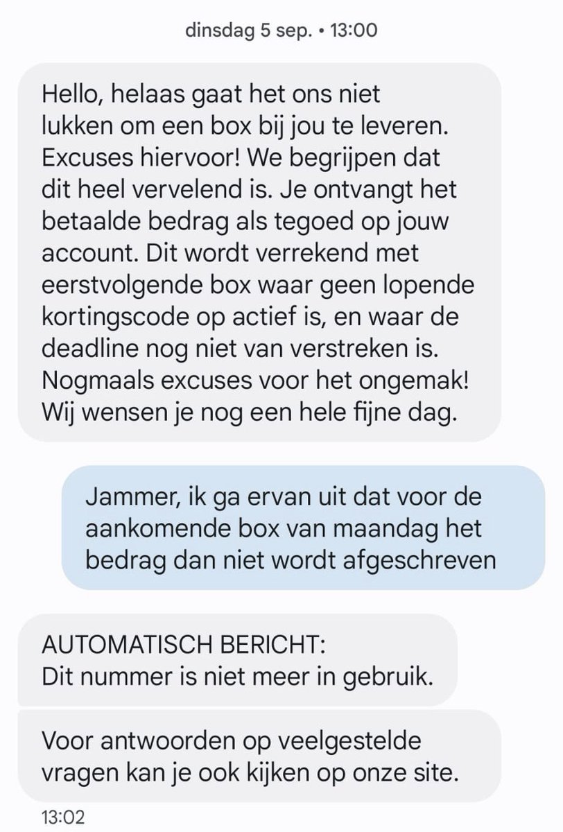 Hans Grimm (@grimmweb) on Twitter photo De klantvriendelijkheid van <a href="/greenchef/">Green Chef</a> kent geen grenzen: als ze je box niet kunnen bezorgen, kan je ook de rest van de week op een houtje bijten. Je krijgt niks. Volgende week beter. Nou, beter… dit is al de 2e keer binnen 4 weken.
Weet iemand nog een alternatief? De klantvriendelijkheid van <a href="/greenchef/">Green Chef</a> kent geen grenzen: als ze je box niet kunnen bezorgen, kan je ook de rest van de week op een houtje bijten. Je krijgt niks. Volgende week beter. Nou, beter… dit is al de 2e keer binnen 4 weken.
Weet iemand nog een alternatief?