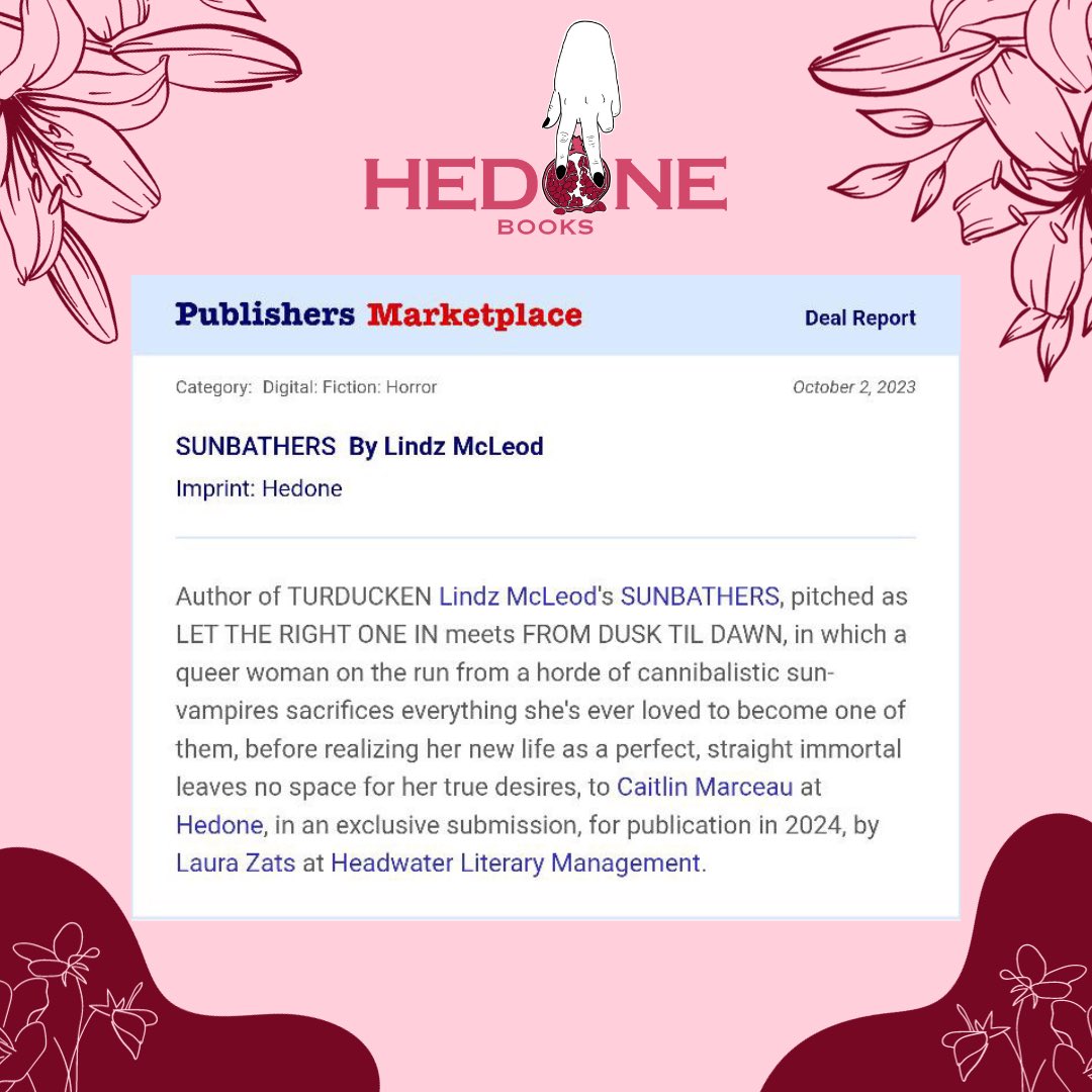 We’re thrilled—brimming with excitement tbh 💦—to announce Hedone Books’ first author: @lindzmcleod 🎉🎉🎉 Her book, SUNBATHERS, is sexy, depraved, and everything we’ve ever wanted in ërøtïč horror 😍