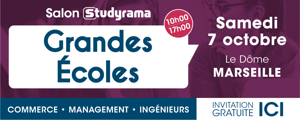 Samedi 7 octobre à Marseille sur le salon @studyrama venez échanger avec les grandes écoles de management, d'ingénieurs et les prépas. De nombreuses conférences sont prévues... @IPAGBS @ESSCA_Ecole @EDHEC_BSchool @cesi_officiel @EPITA @isenmed @CPELyon @ISG @inseec_ge @EPITA