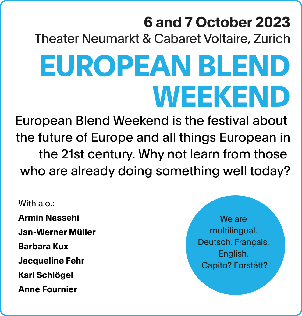 European Blend (@europesociety) on Twitter photo Wir bringen "Europa nach Zürich". Stars ihrer Disziplinen wie Karl Schlögel, <a href="/ArminNassehi/">Armin Nassehi</a> oder Jan-Werner Müller debattieren u.a. mit <a href="/jacquelinefehr/">Jacqueline Fehr</a>, <a href="/MartinNeukom/">Martin Neukom</a>, <a href="/georgeskern/">Jimi Hendrix</a> oder <a href="/NadineJurgensen/">Nadine Jürgensen</a>.
Netzwerkpartner: <a href="/operationlibero/">Operation Libero</a> <a href="/europCH/">Europäische Bewegung • Mouvement européen 🇨🇭🇪🇺</a>
theaterneumarkt.ch/kalender/europ… Wir bringen "Europa nach Zürich". Stars ihrer Disziplinen wie Karl Schlögel, <a href="/ArminNassehi/">Armin Nassehi</a> oder Jan-Werner Müller debattieren u.a. mit <a href="/jacquelinefehr/">Jacqueline Fehr</a>, <a href="/MartinNeukom/">Martin Neukom</a>, <a href="/georgeskern/">Jimi Hendrix</a> oder <a href="/NadineJurgensen/">Nadine Jürgensen</a>.
Netzwerkpartner: <a href="/operationlibero/">Operation Libero</a> <a href="/europCH/">Europäische Bewegung • Mouvement européen 🇨🇭🇪🇺</a>
theaterneumarkt.ch/kalender/europ…