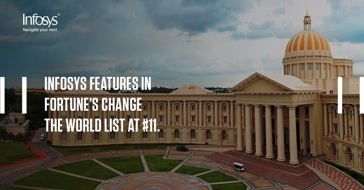 Infosys's tweet image. Infosys is honored to be #11 on @FortuneMagazine’s Change the World List &amp;amp; grateful to be recognized for moving the tech industry forward &amp;amp; our efforts in making the world a better place. bit.ly/3RDTznP

#ChangeTheWorld #NavigateYourNext #InfosysESG #ESGIsAnOpportunity