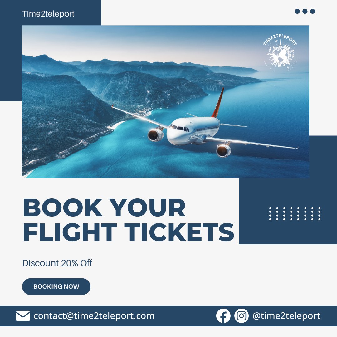 Why wait? Your dream trip is just a booking away! Enjoy a 20% discount on your flight tickets with Time2teleport. 

Follow @time2teleport to Explore More

#Time2teleport #TravelDeals #BookNow #FlightDiscounts #Wanderlust #AdventureAwaits #ExploreMore #TravelGoals #DiscountTravel