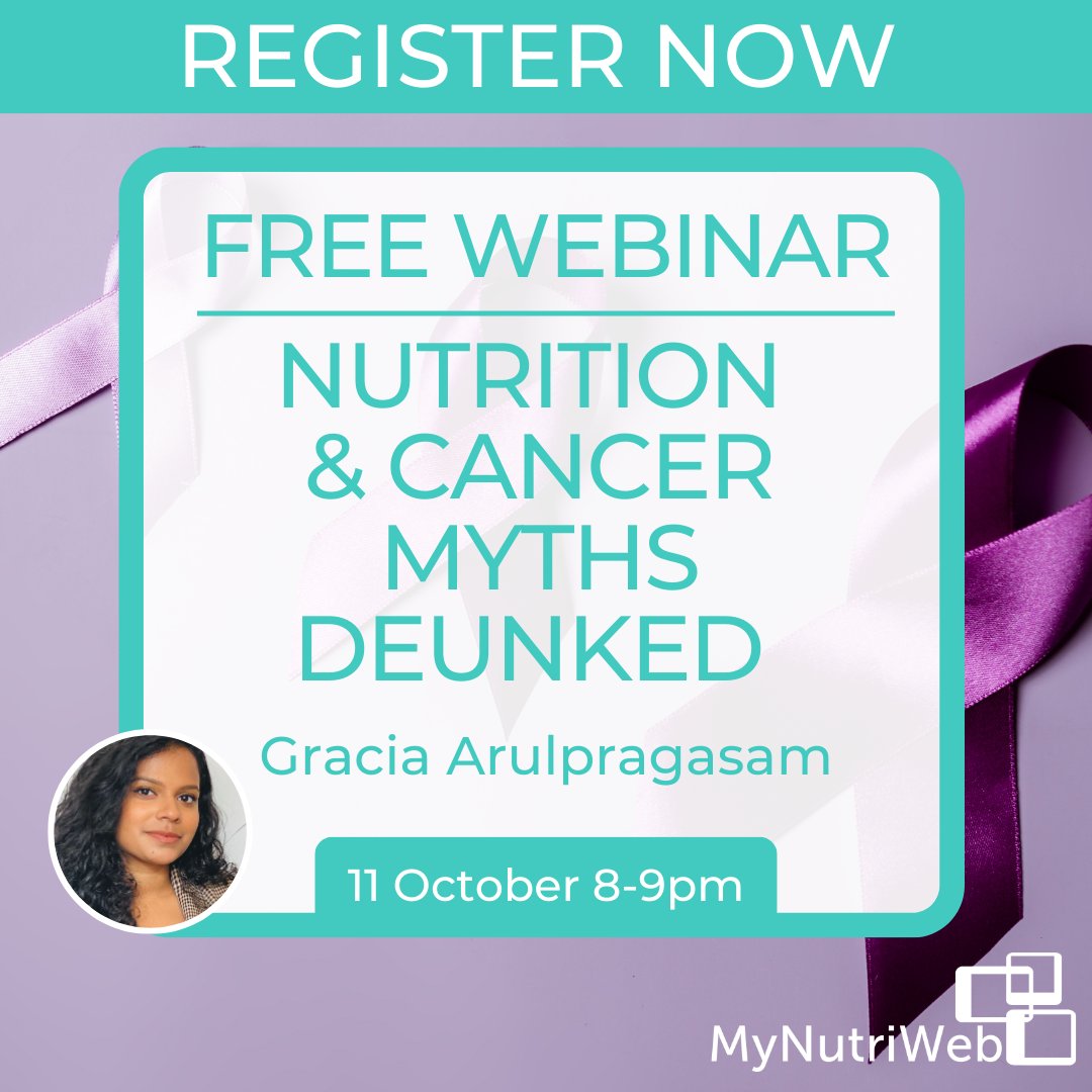 NEXT WEEK: 11 October, 8-9pm – Nutrition &amp; Cancer: top myths debunked ⁣

This session will provide you with the latest evidence to help support patients &amp; clients with credible, evidence-based information on diet &amp; cancer. mynutriweb.com/nutrition-and-…

#CancerMythBusting #MyNutriWeb