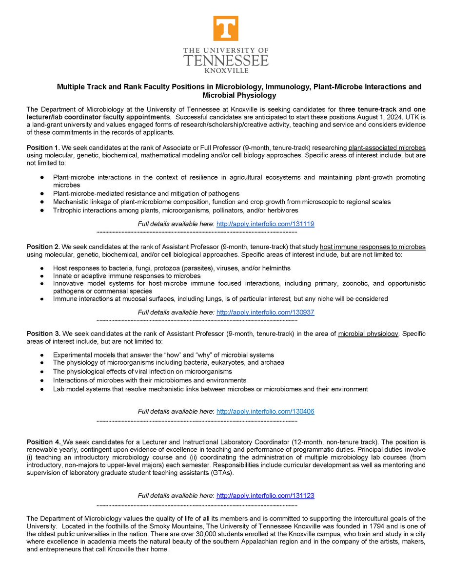 TN_Marine_Micro's tweet photo. Faculty positions!!!

To respond to a message from last night - yes we are still taking applications!  Four positions in our department.   Excited to see the applications role in! https://t.co/KHQcMHNIIP