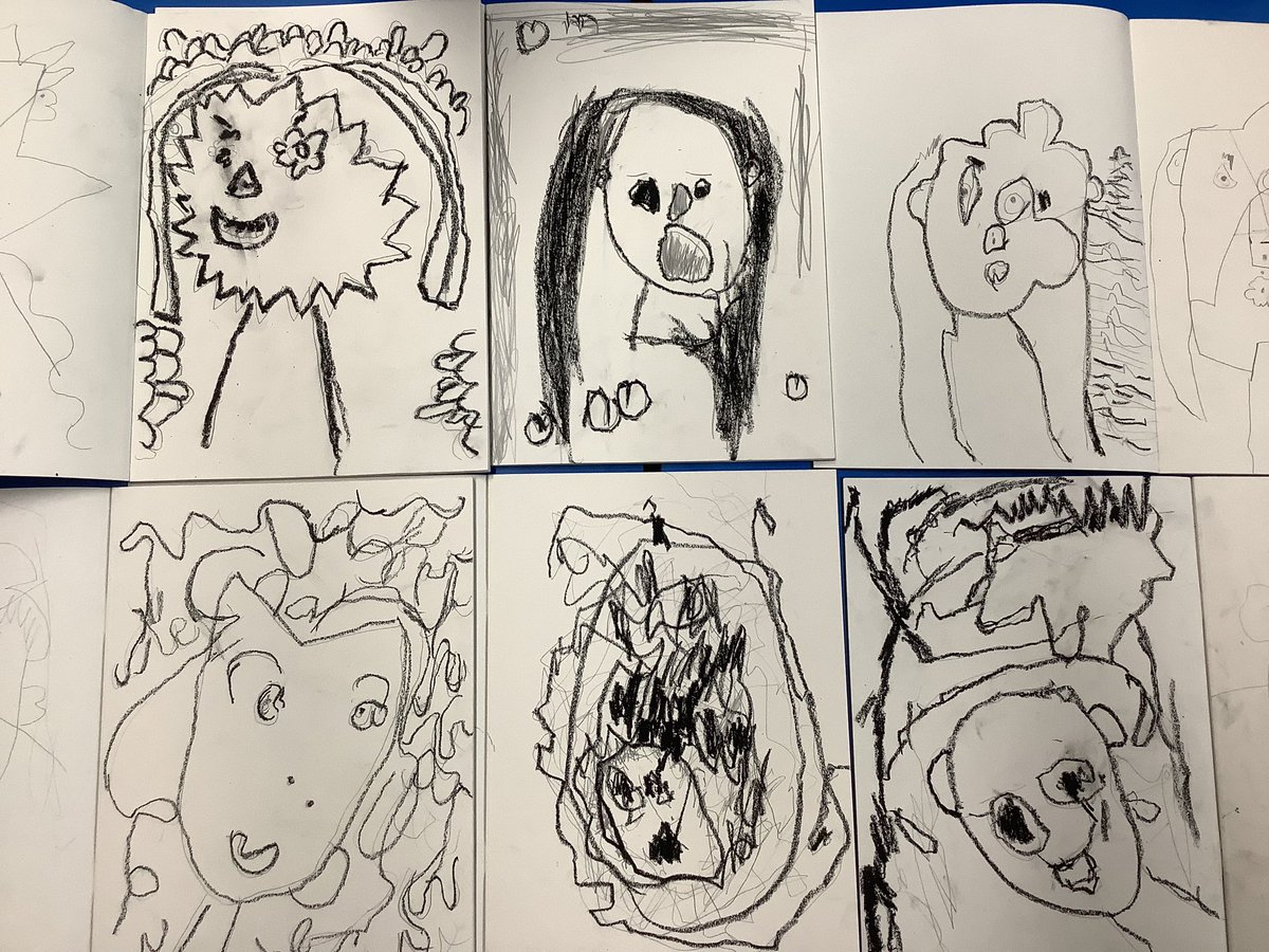 ClassPolarBears's tweet image. Yesterday we looked at work by Picasso and learnt about the term ‘abstract’. We then drew our own self portrait following the rules of abstract’ and went over the outline today with oil pastels ready to paint them with water colours!